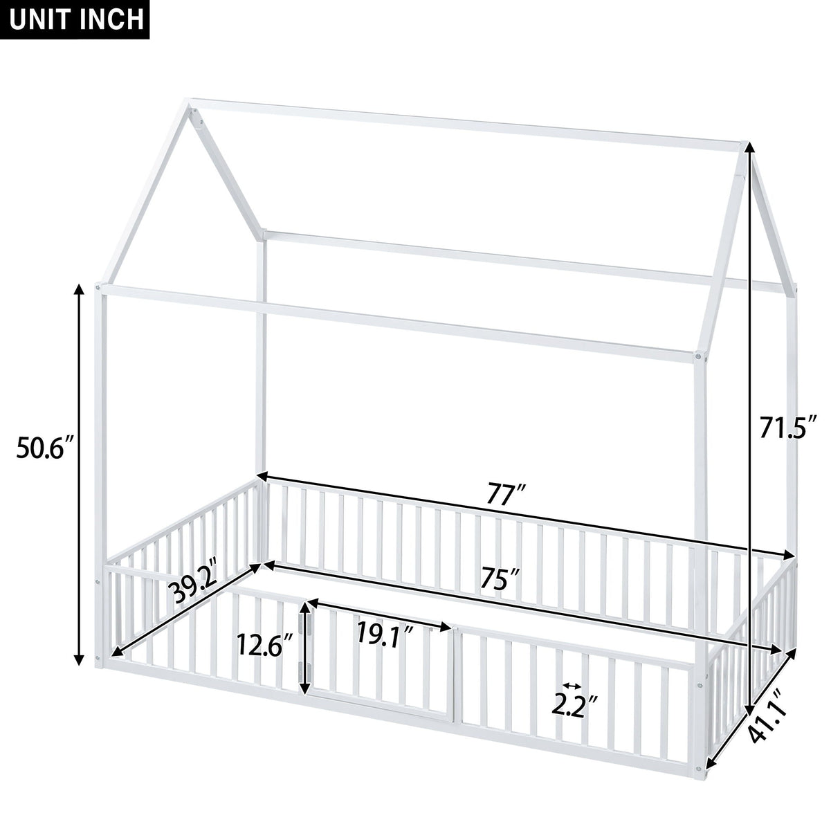 Metal House Bed With Fence And Door