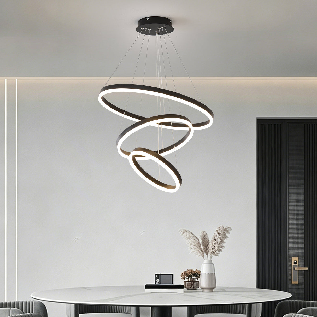 Modern 3 Rings Chandelier with Remote Control