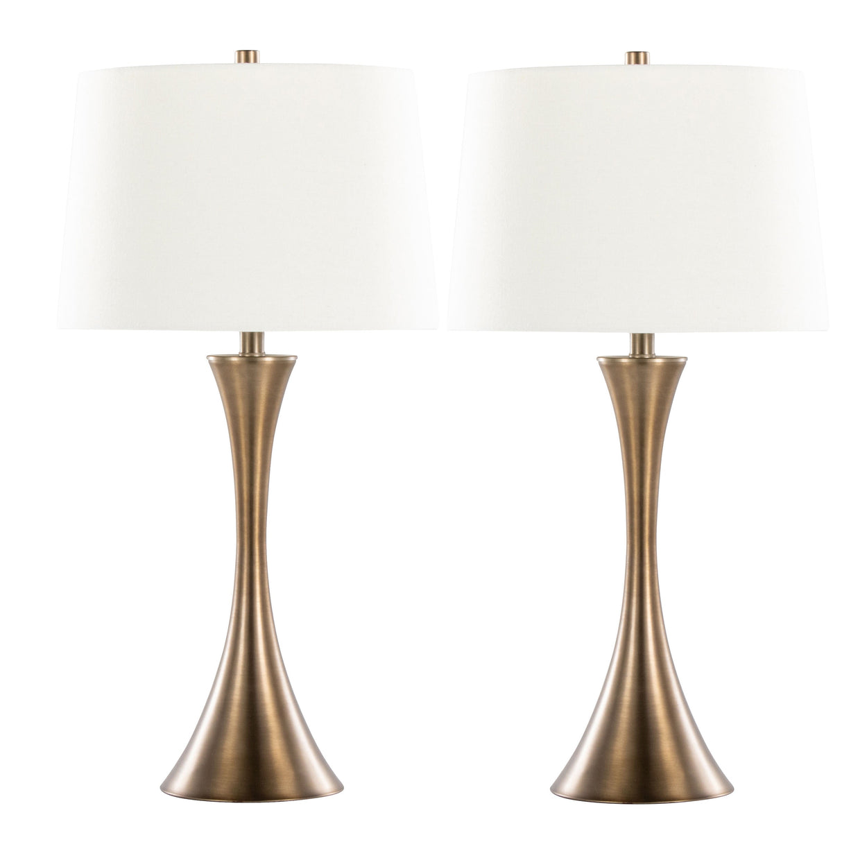 Lenuxe 29" Contemporary Metal Table Lamp Set in Matte Golden Bronze with Linen Shade