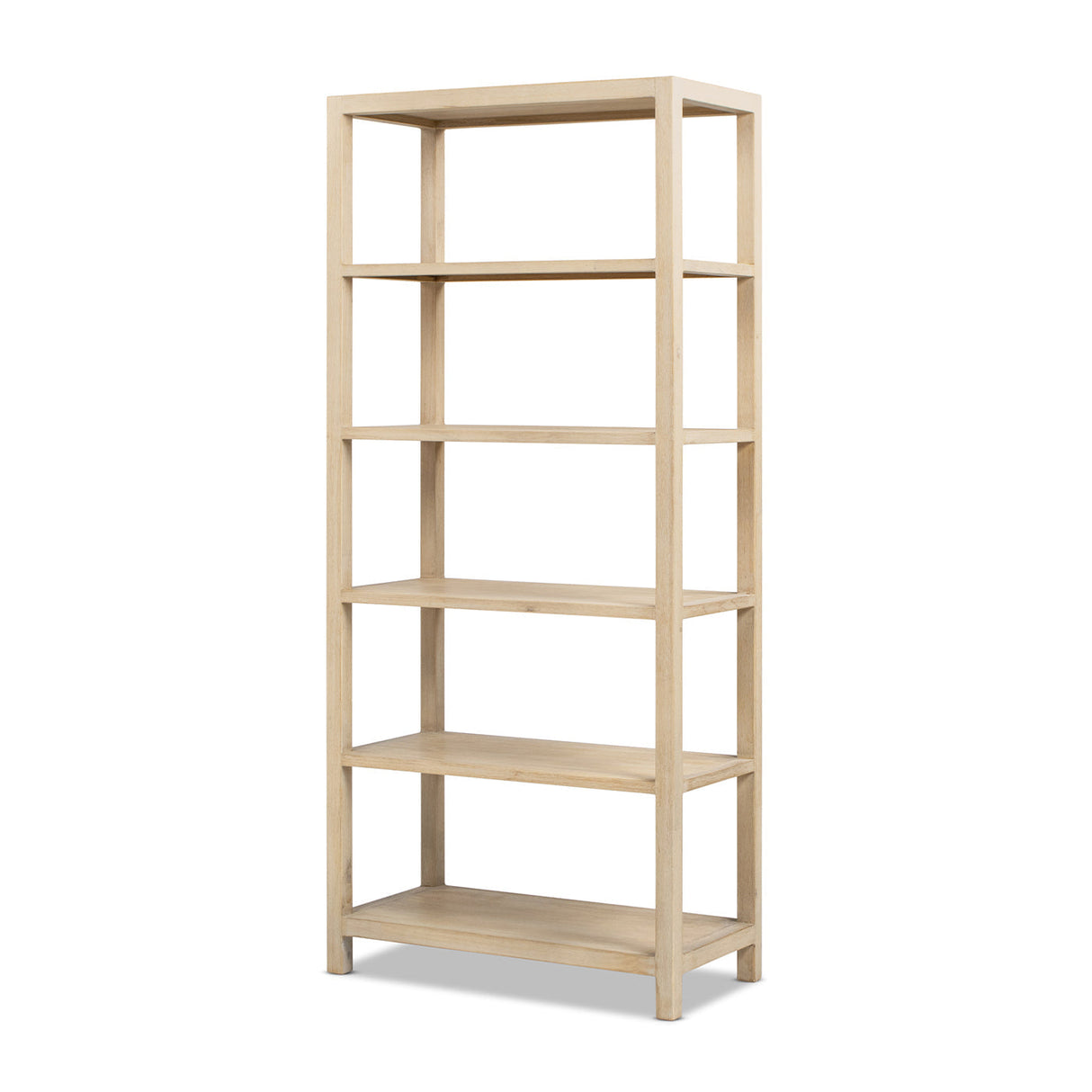Ellis 71' Reclaimed Wood 5-Shelf Open Frame Bookcase, Light Natural Cerused Reclaimed Pine Wood