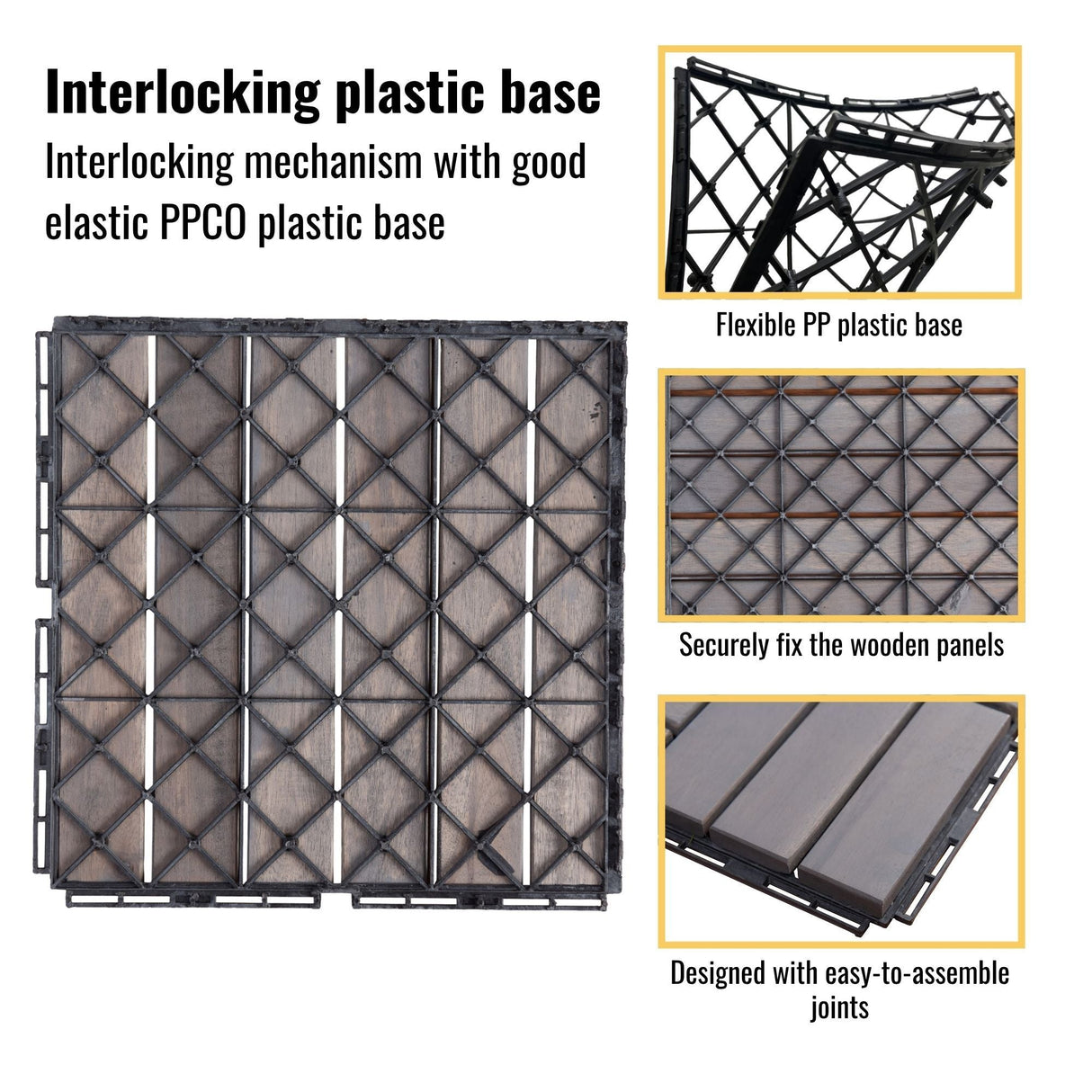 Interlocking Deck Tiles Striped Pattern, Waterproof Anti Mildew Brown