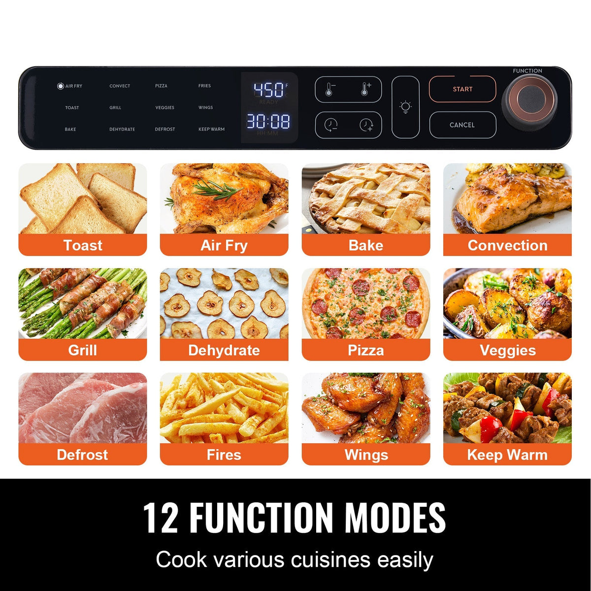 12-in-1 Air Fryer Toaster Oven 25L Stainless Steel 1700W
