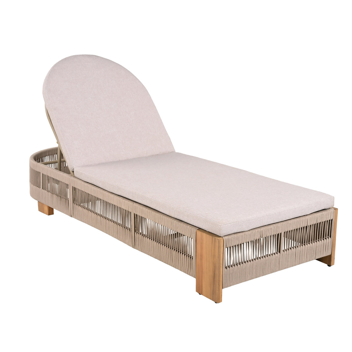 Outdoor Chaise Lounge Chair with Acacia Wood and Adjustable Backrest