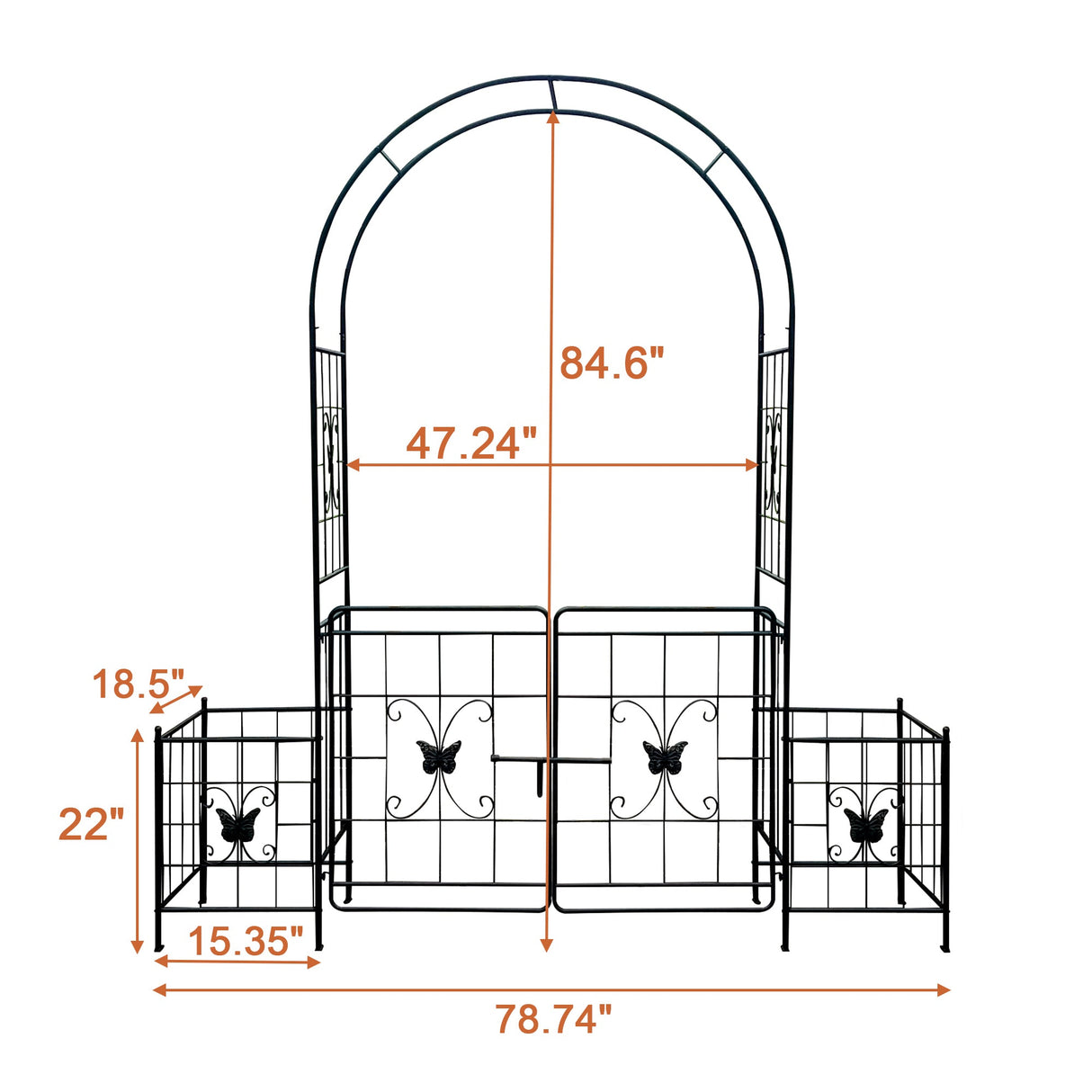Garden Arch Arbor Trellis for Climbing Plants with Gate, Durable Metal Garden Arch Outdoor Wedding Arch, for Wedding Ceremony Party Plant Climbing Rose Vines Lawn Courtyard Patio Black, 7.15ft