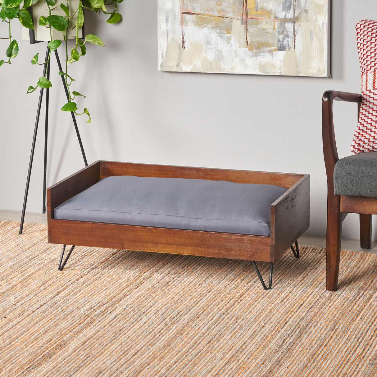 Acacia Wood Dog Bed with Sleek Hairpin Legs