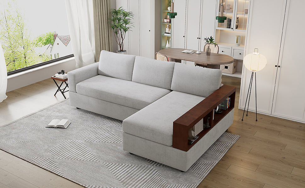 87.4' Sectional Sofa with Reversible Armrests Gray Chenille Upholstery