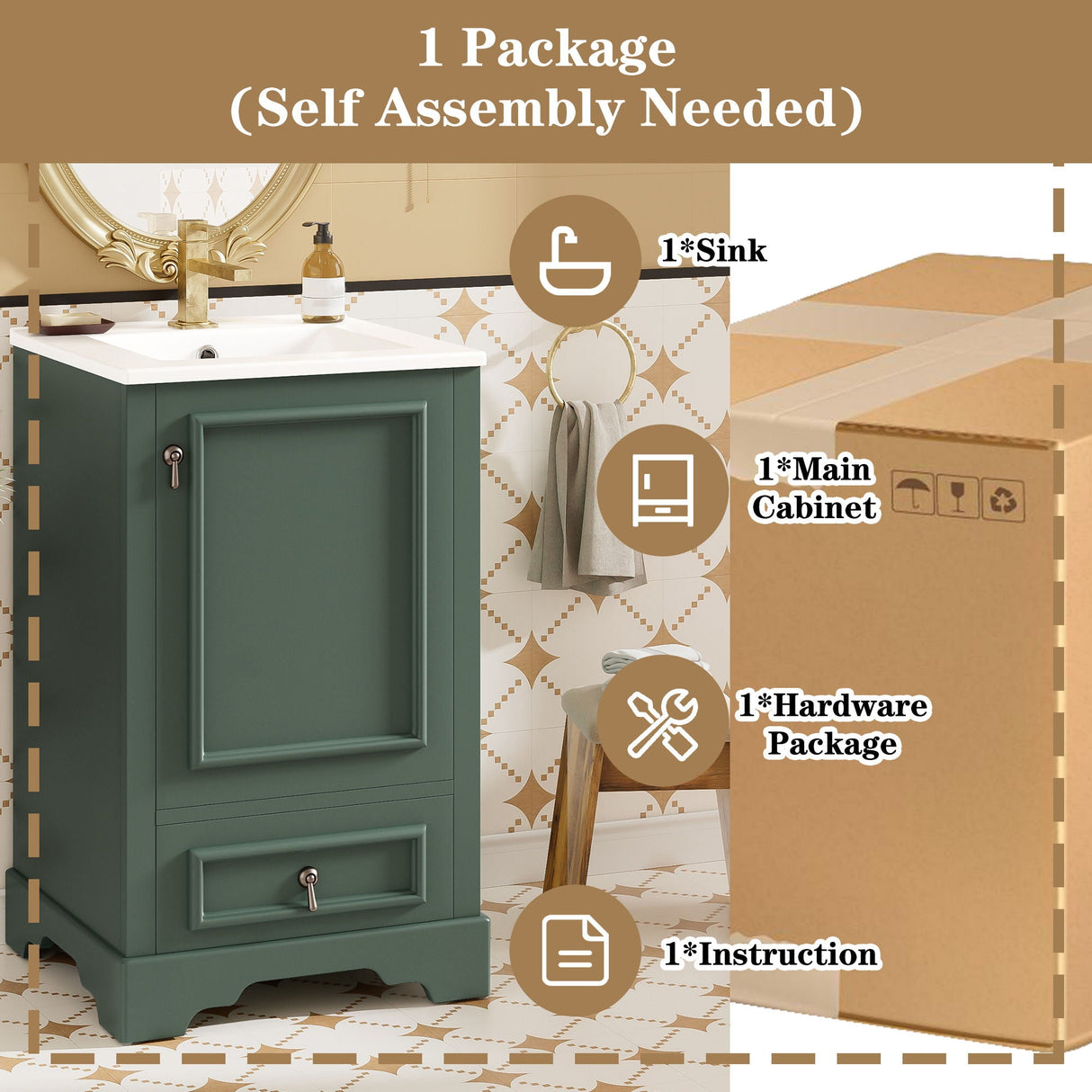 Bathroom Vanity With Sink, Soft Close Door, Adjustable U-Shaped Shelf
