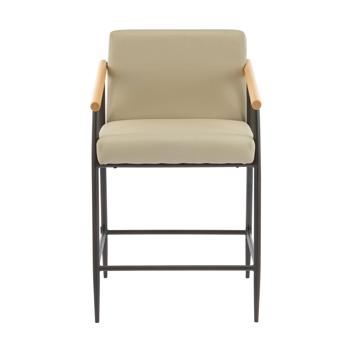 Mid Century Modern Counter Stool Set With Espresso Metal Frame - Khaki
