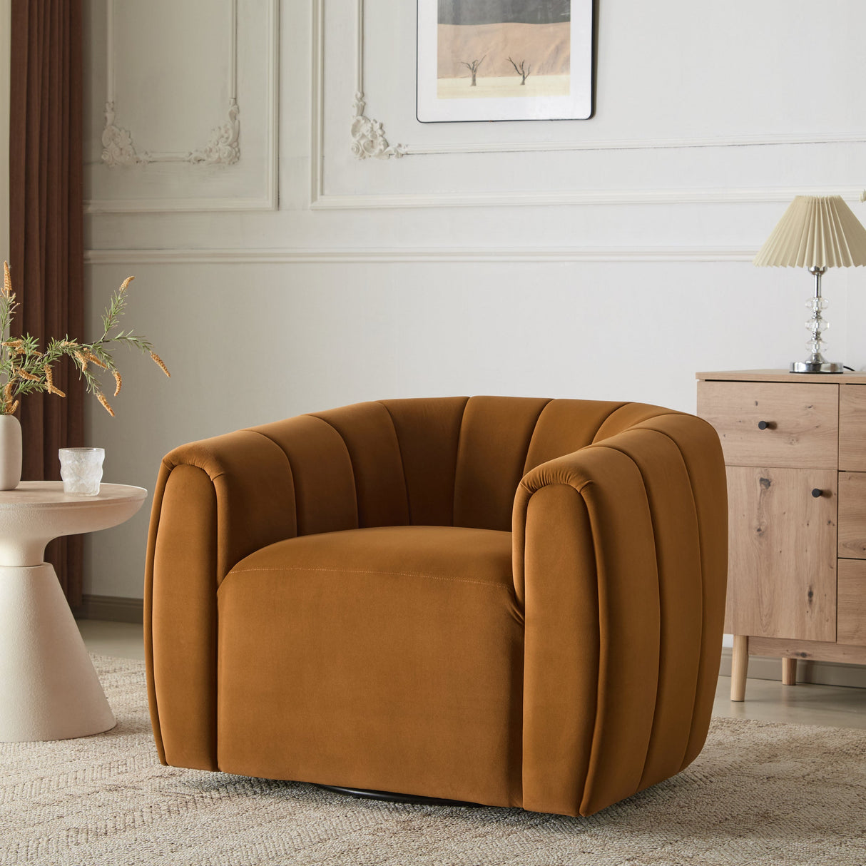 Modern Swivel Club Chair with Premium Velvet