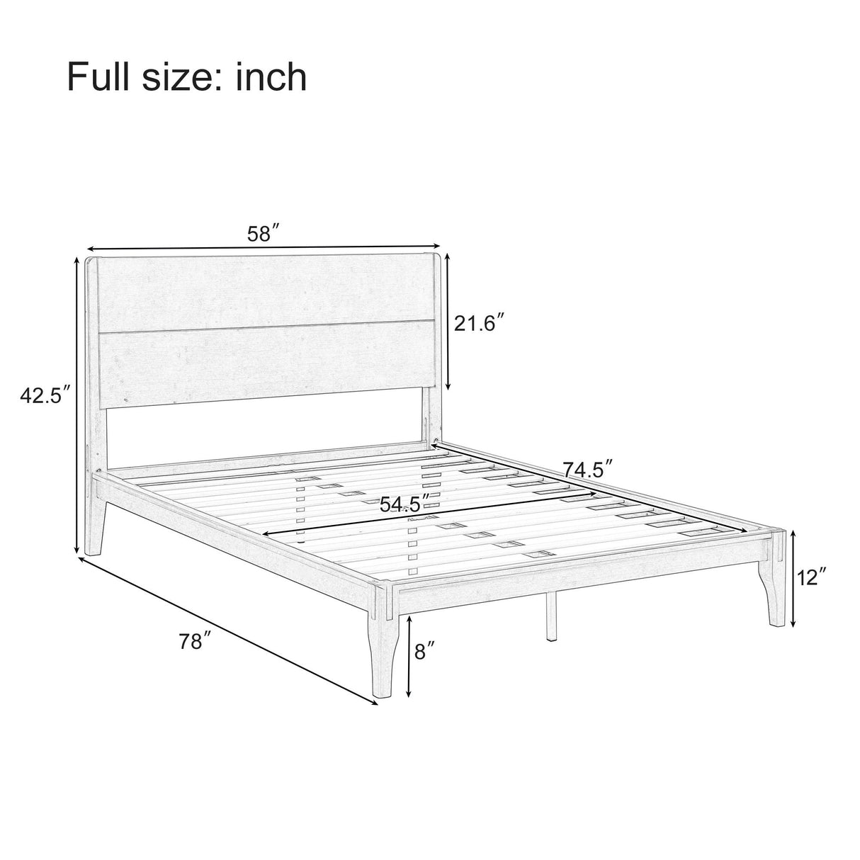 Mid-Century Modern Bamboo Platform Bed With Slat Support, No Box Spring Needed