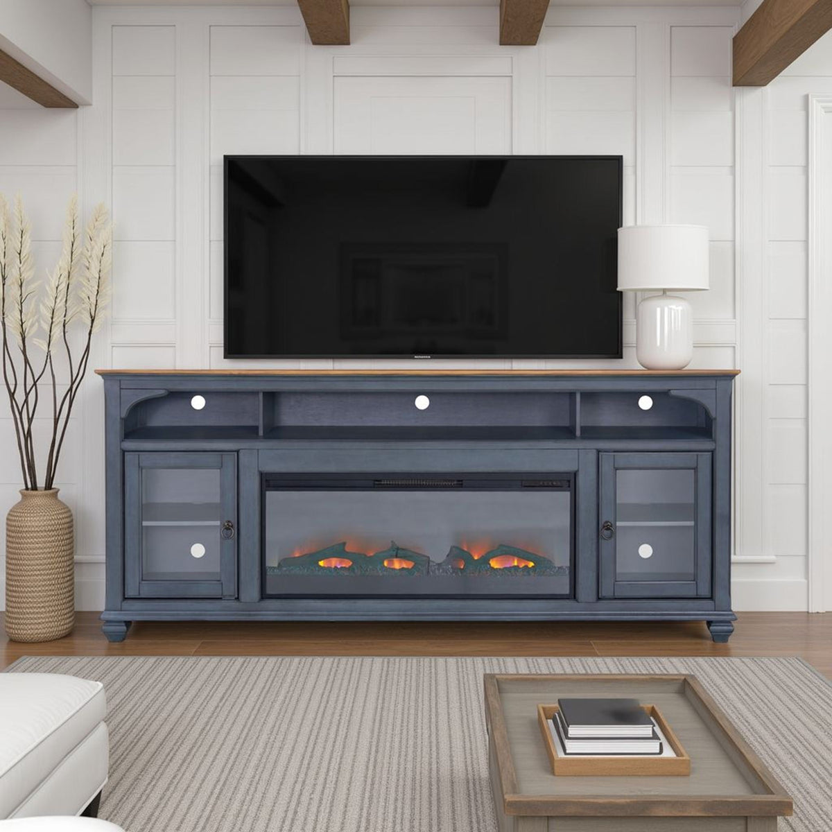Fireplace TV Stand For TVs Up To 95" - Blue