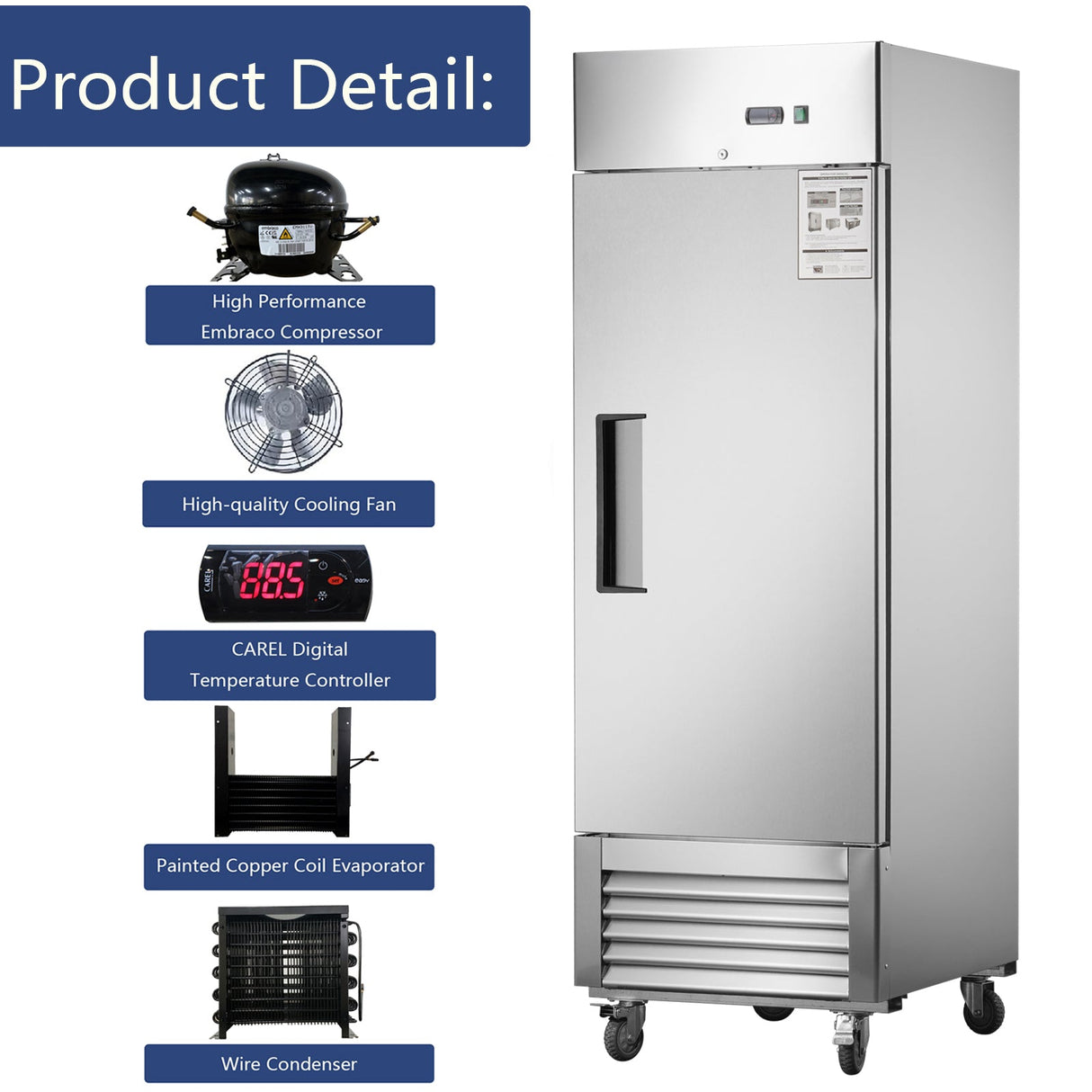 27" Commercial Refrigerator with Solid Door