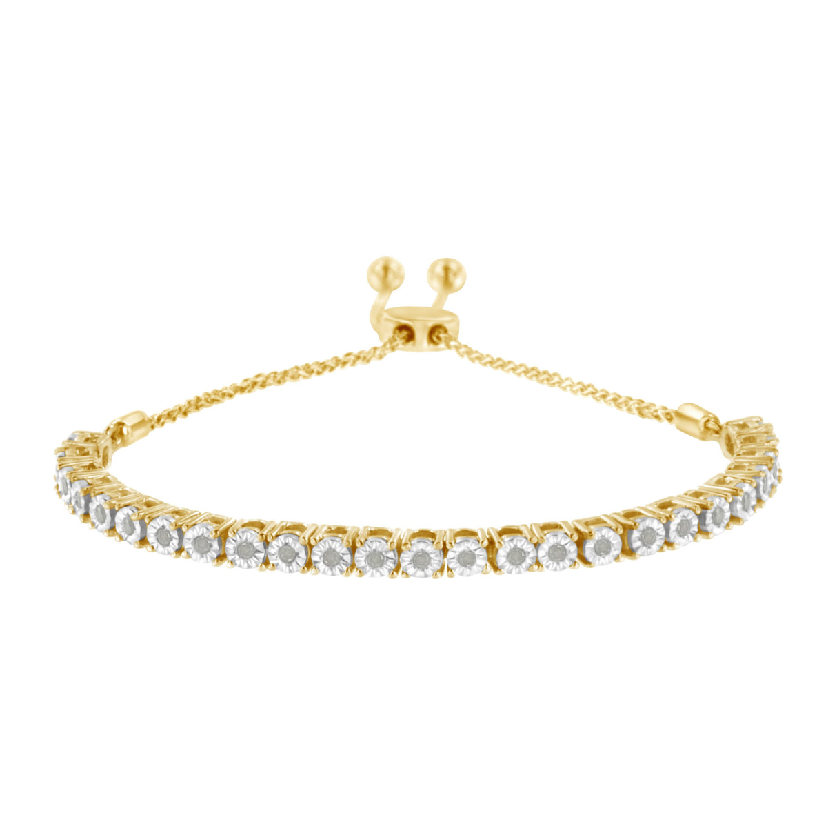 10K Yellow Gold over .925 Sterling Silver 1/4 Cttw Miracle-Set Diamond 4â€-10†Adjustable Bolo Tennis Bracelet (I-J Color, I3 Clarity)