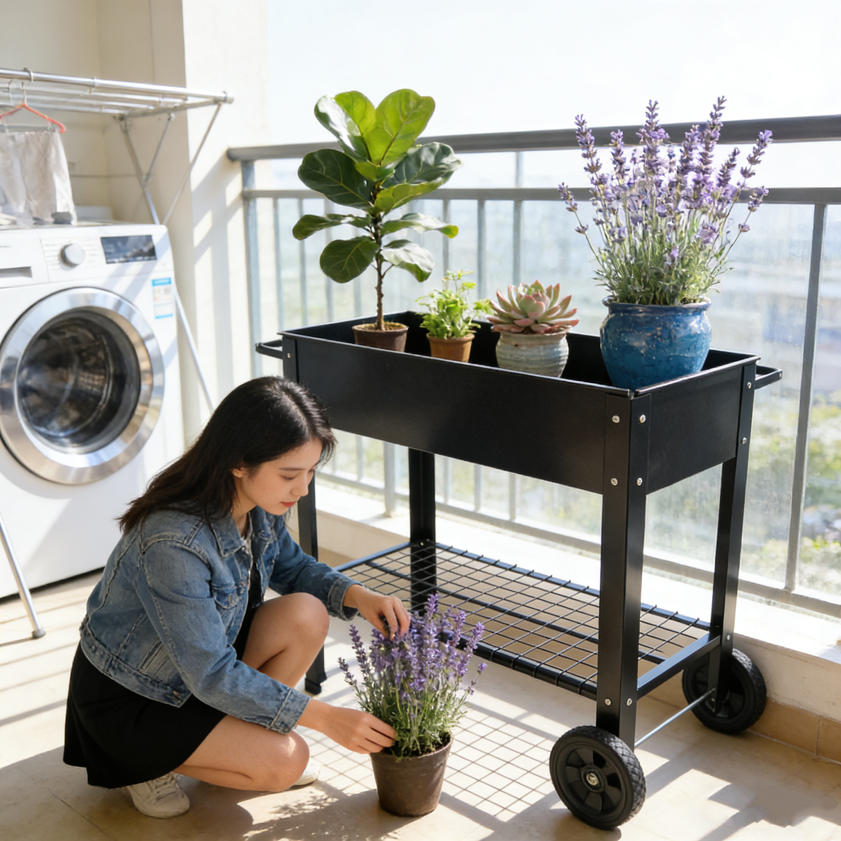 Mobile Metal Raised Garden Bed Cart with Legs