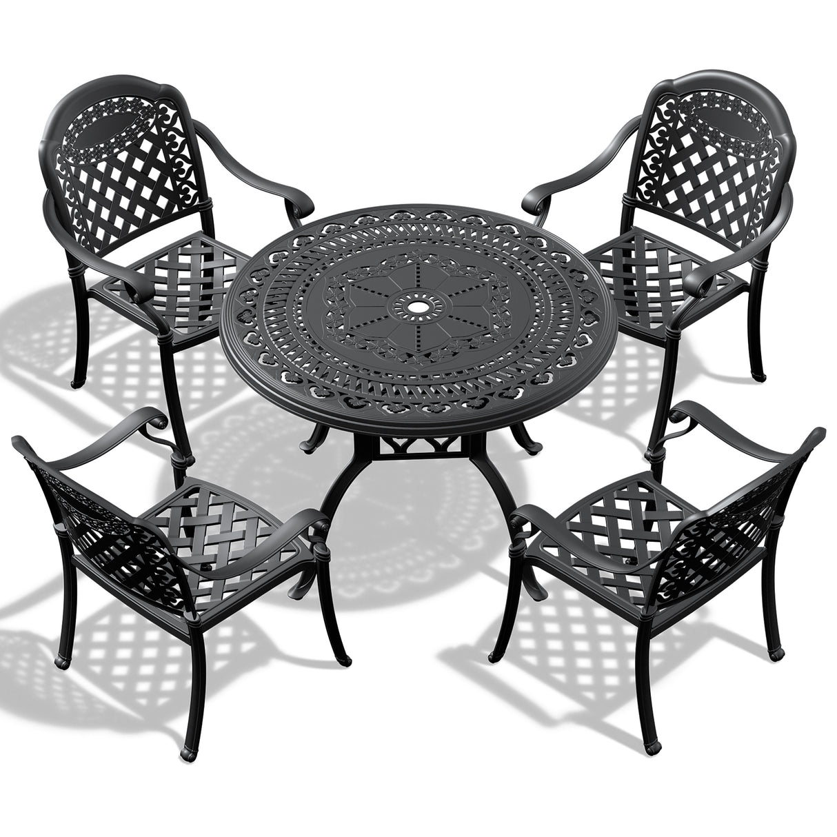 5-piece set of cast aluminum patio furniture with cushions