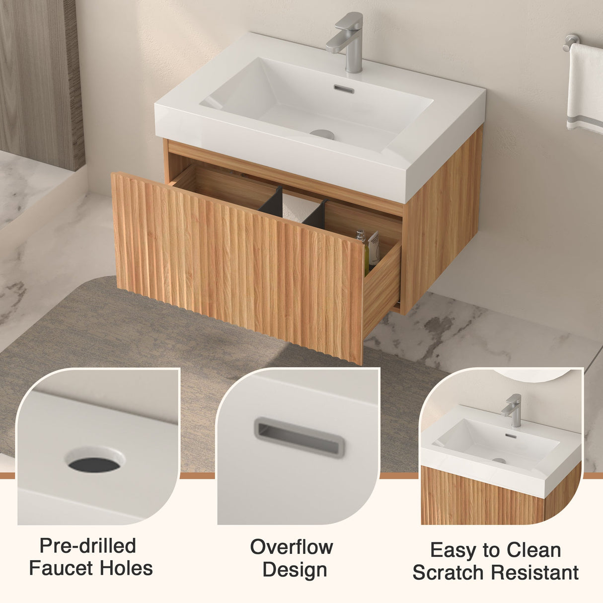 30" Bathroom Vanity with Sink - Wall Mounted Floating Cabinet