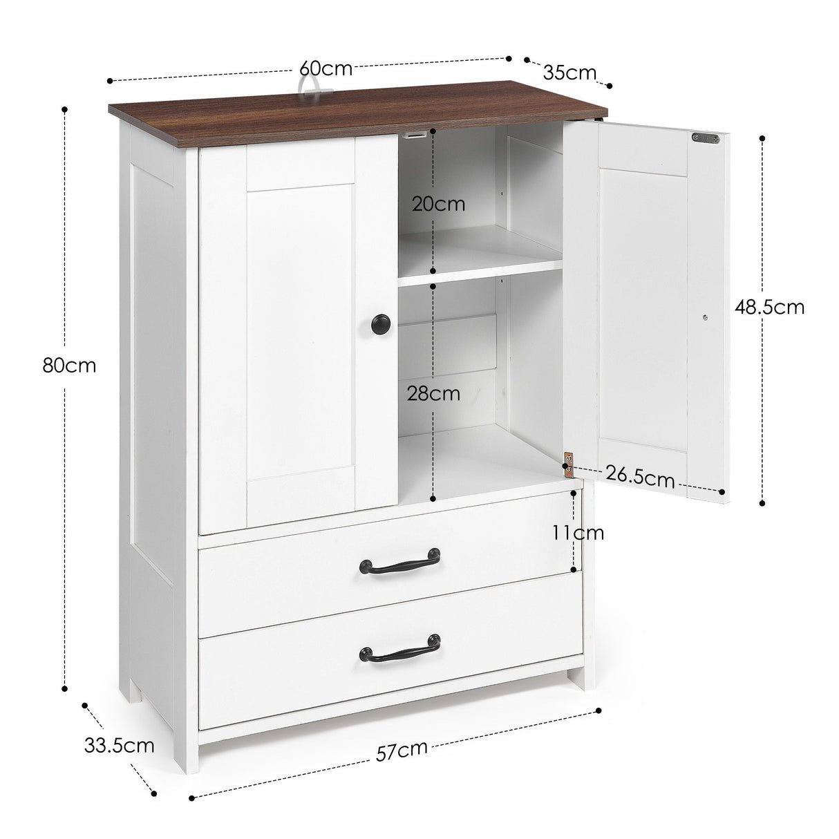 Dog Feeding Station Double Door Locker with 2 Adjustable Dog Bowls White