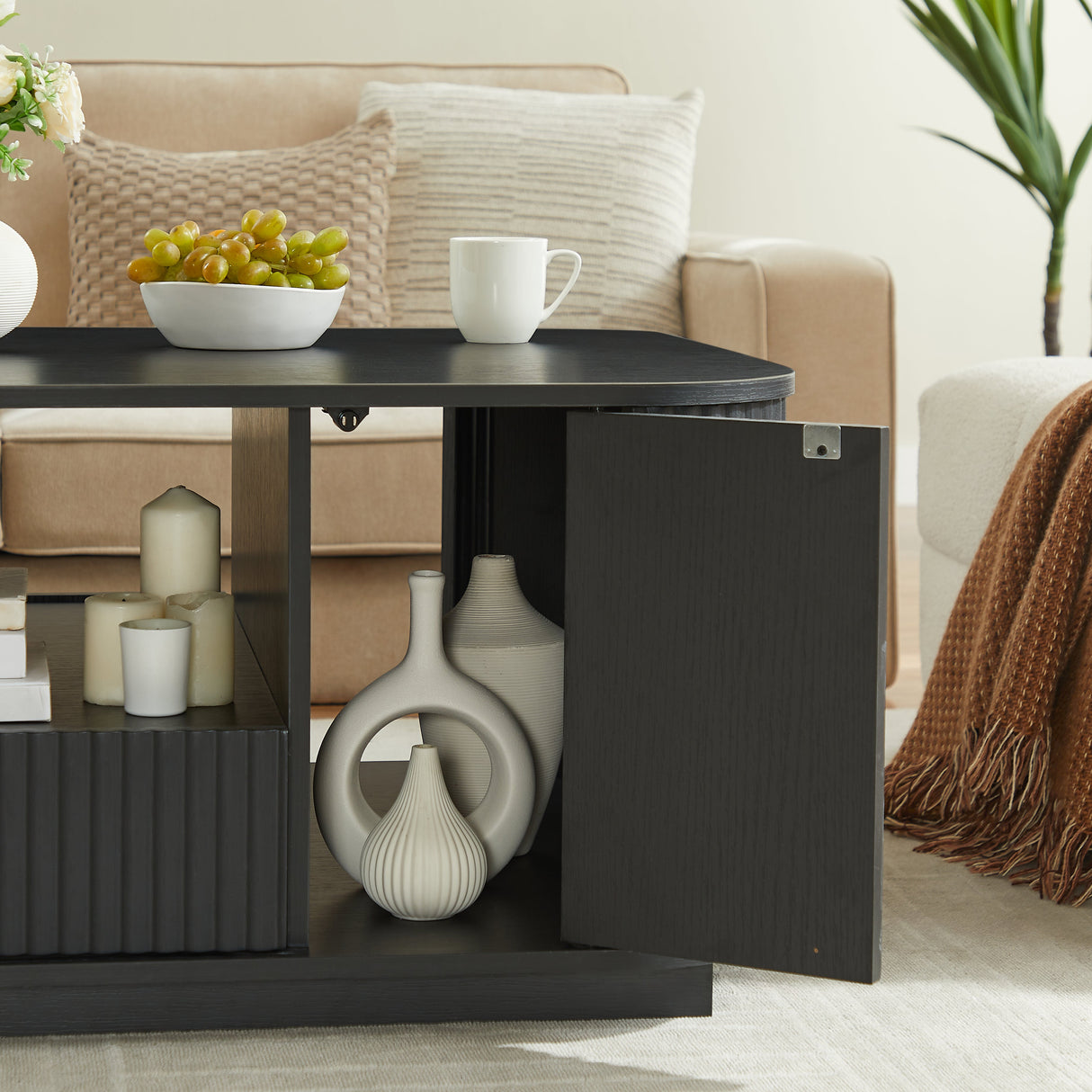 Modern Luxury Oval Coffee Table with Drawers and Storage Compartment