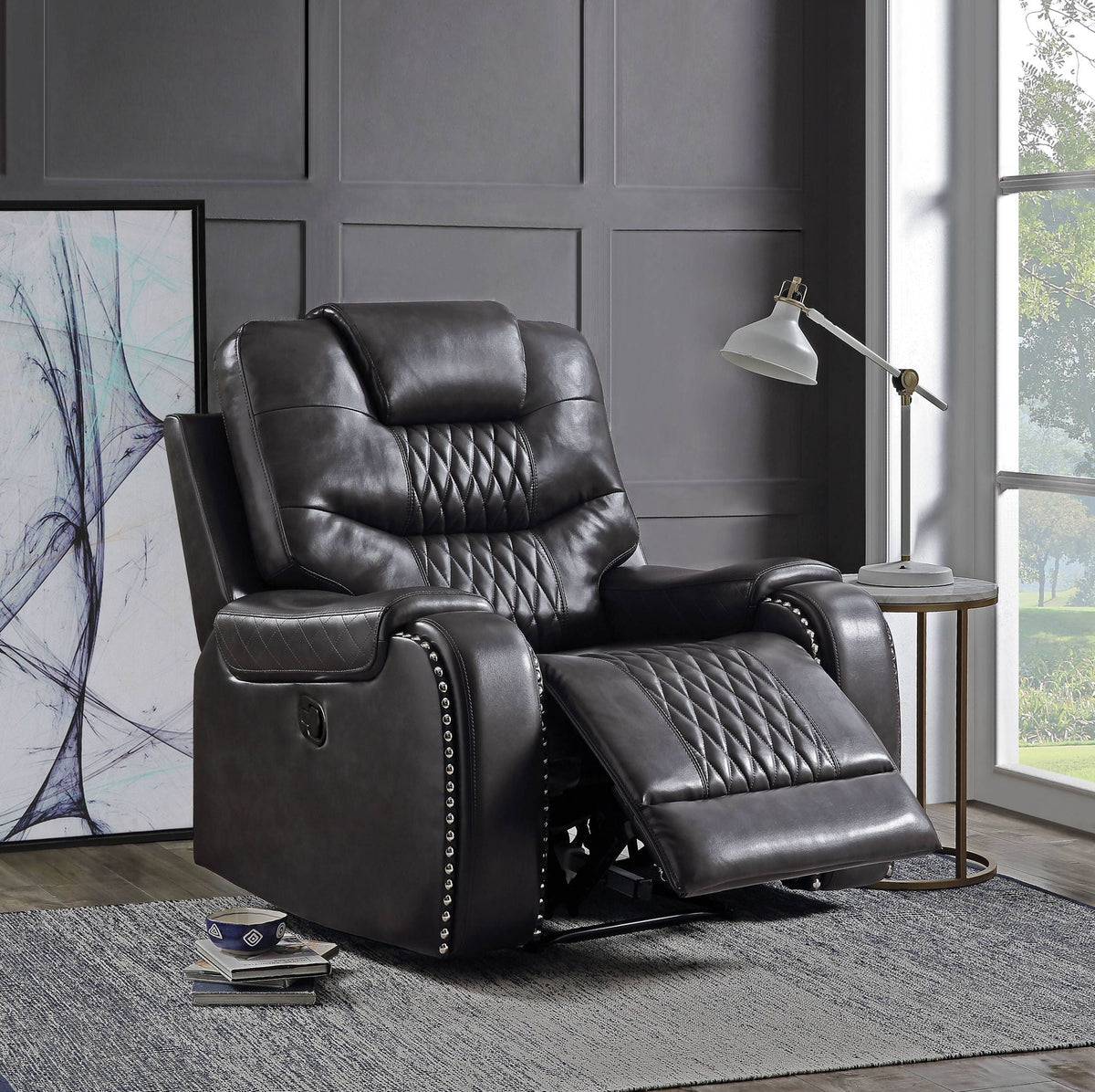 Braylon Magnetite Synthetic Leather Manual Recliner Chair - Brown