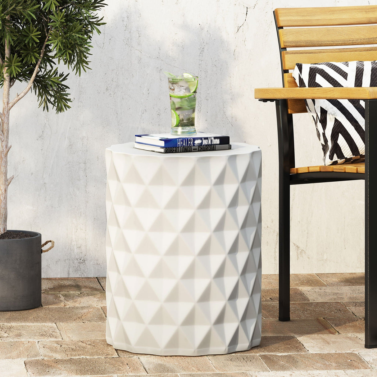Outdoor Lightweight Concrete Side Table - Antique White