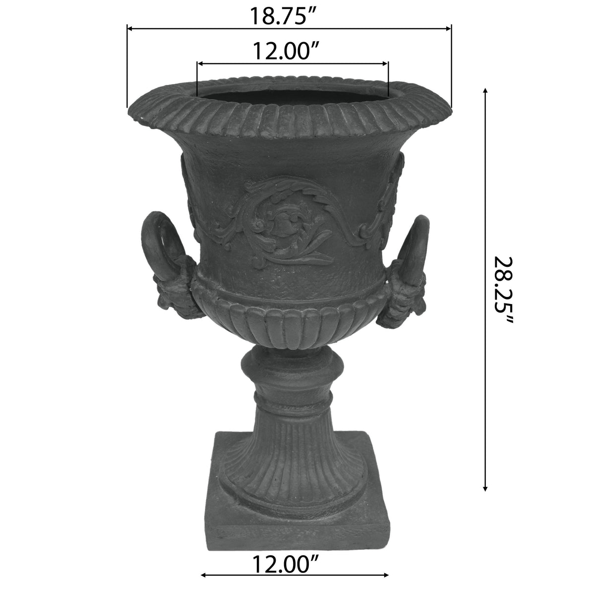 Classic Roman MGO Garden Urn Planter with Durable Magnesium Oxide - Black