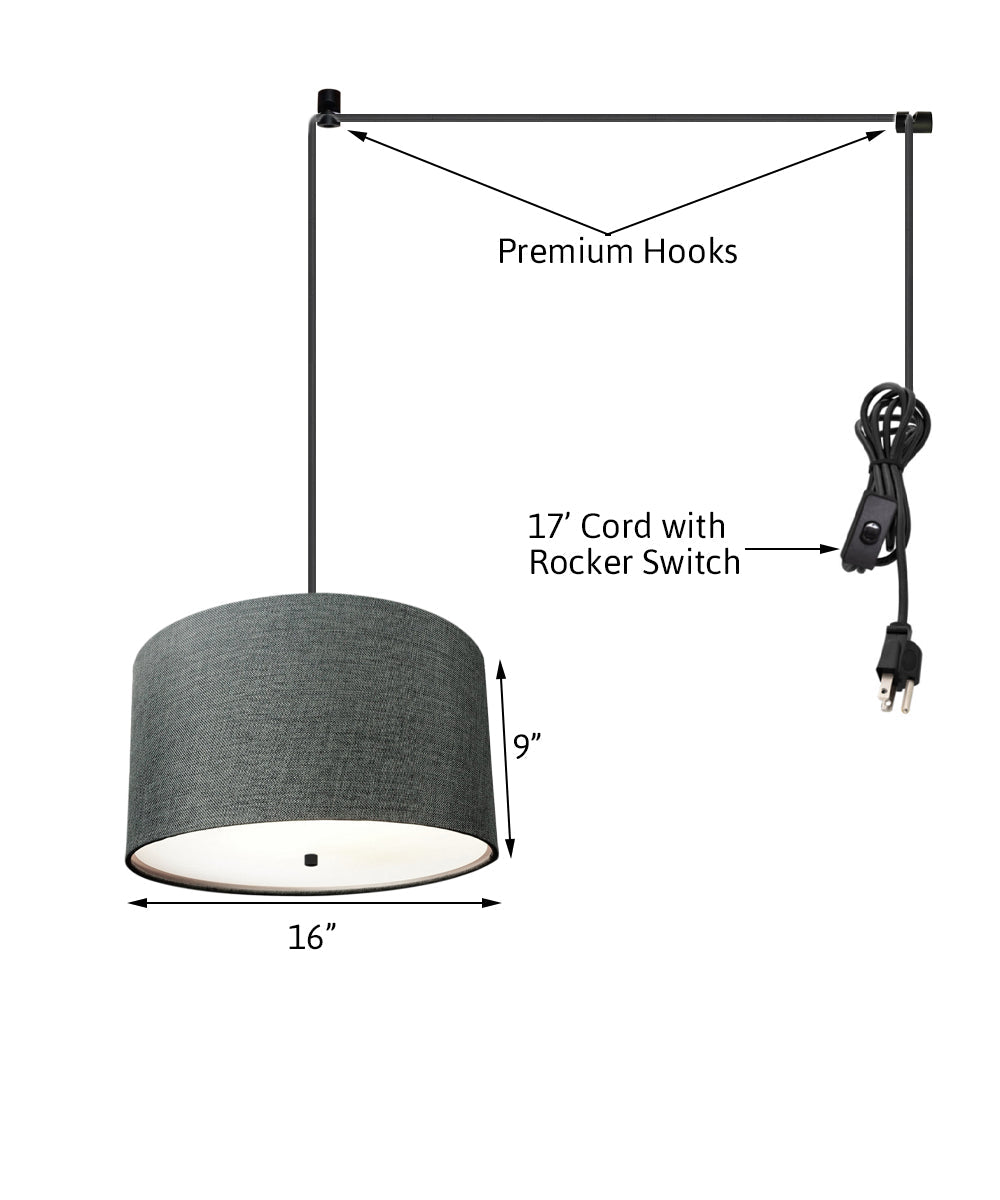 18"W 2 Light Swag Plug-In Pendant Granite Gray with Diffuser Black Cord
