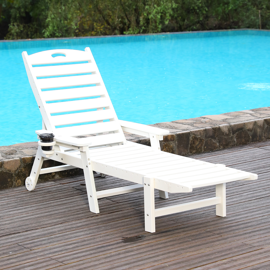 HDPE Chaise Lounge Chair Outdoor, Pool Lounge Chairs with 4-Position Adjustable Backrest, Supports Up to 360 LBS for Patio Poolside Deck Beach Backyard (white)
