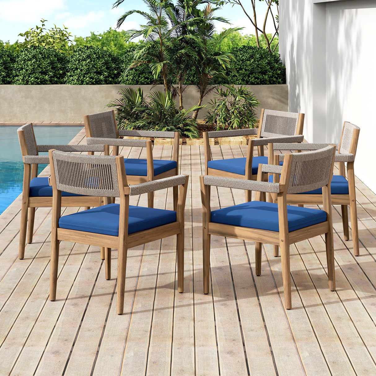 Braided Acacia Wood Outdoor Dining Chairs Set of 4