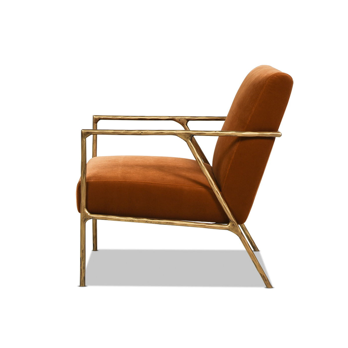 Hammered Brass Upholstered Accent Arm Chair with Performance Upholstery - Orange or Dark Green