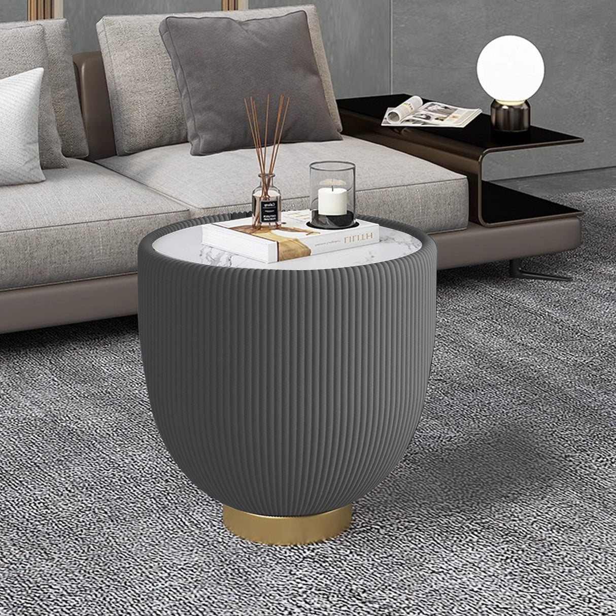 Modern Round Sintered Stone Pattern Tabletop Side Table