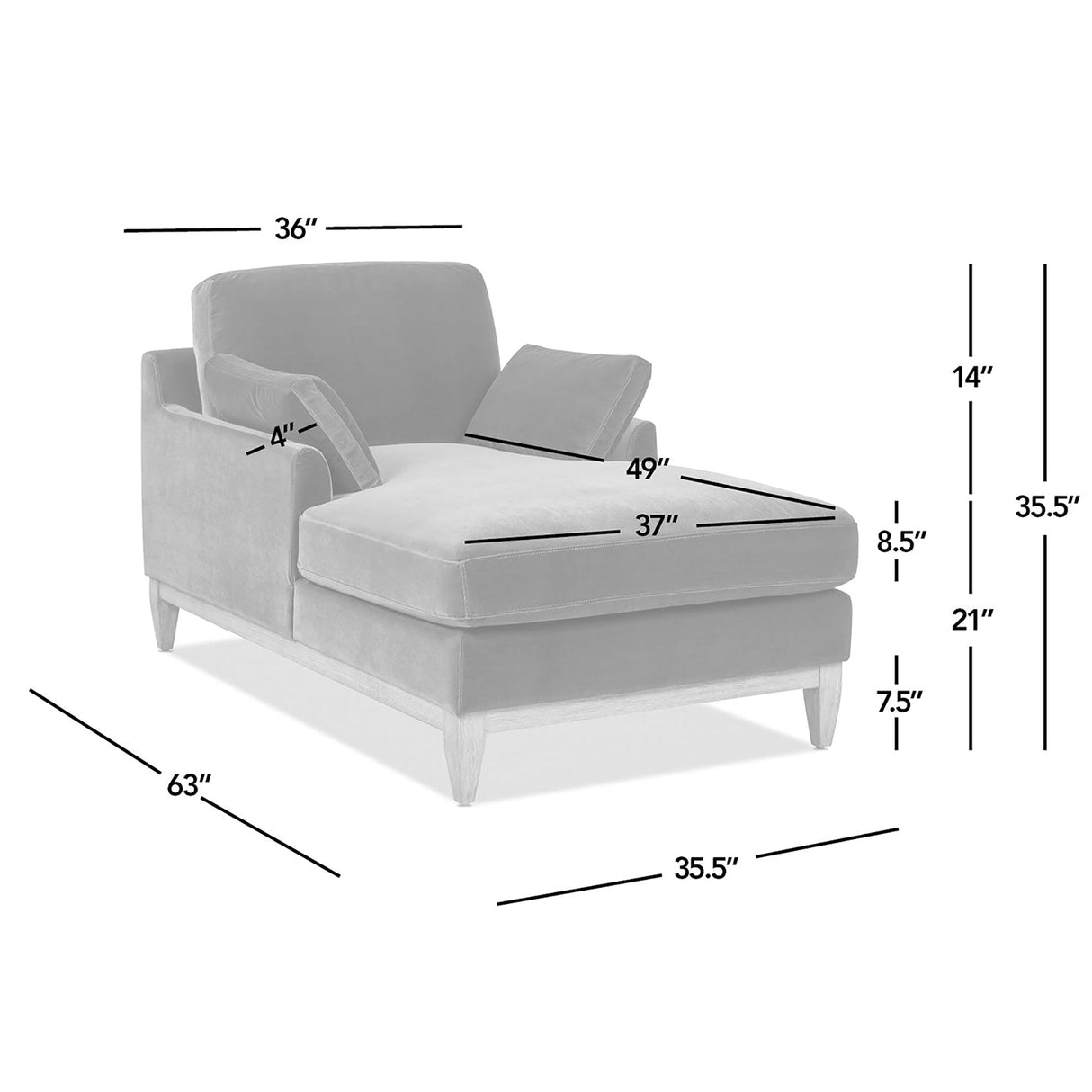 Brooding 62" Upholstered Chaise Lounge Chair with Reversible Cushions