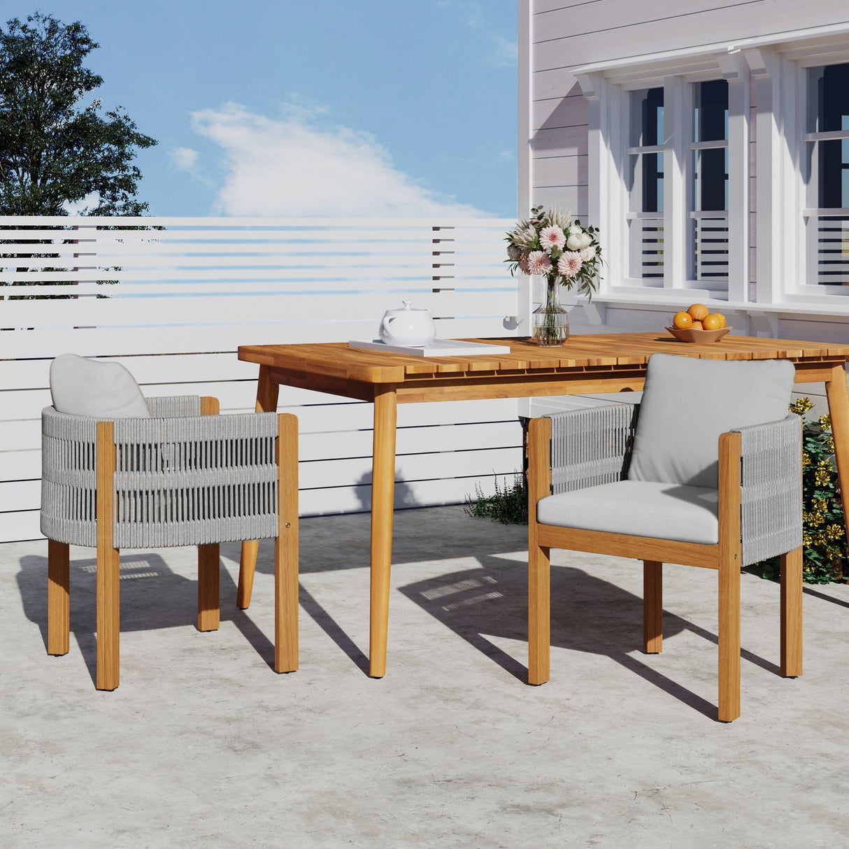 Outdoor Dining Chairs With Rope Handles (Set of 2)