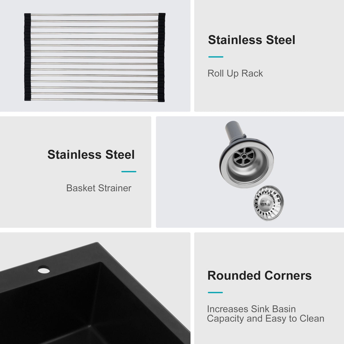 Quartz Kitchen Sink, Granite Composite, Drop In Sink With Durable Design