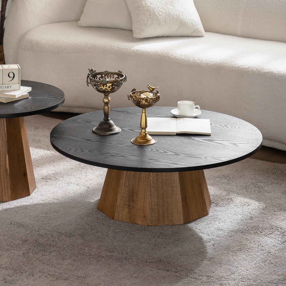 Round Coffee Table with Sturdy Pedestal Design