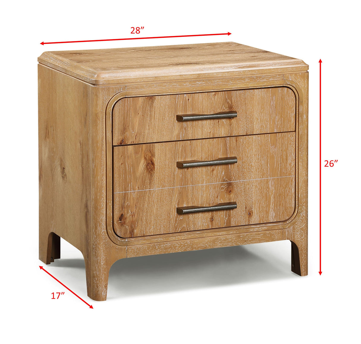 Velora Natural Wood 3-Drawer Nightstand
