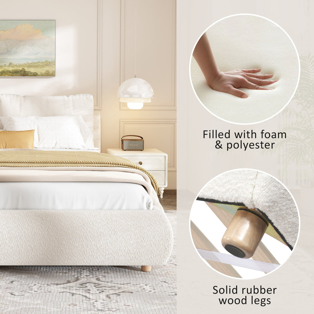 Queen Size Upholstered Platform Bed with Two Removable Pillow Headboard