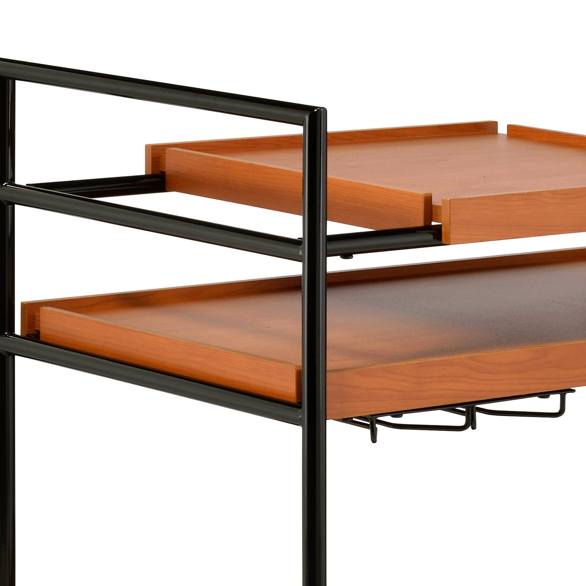 Honey Oak & Black Finish Bar Cart with Wooden Trays - Oaken