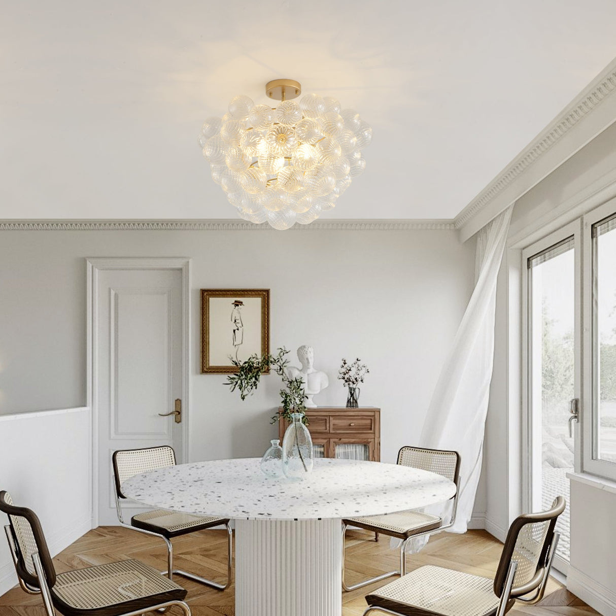 20-Inch Gold Ceiling Pendant Light with Threaded Clear Glass Globe Shade – Ideal for Living RoomDining RoomKitchen (Non Adjustable HeightNo Bulbs)