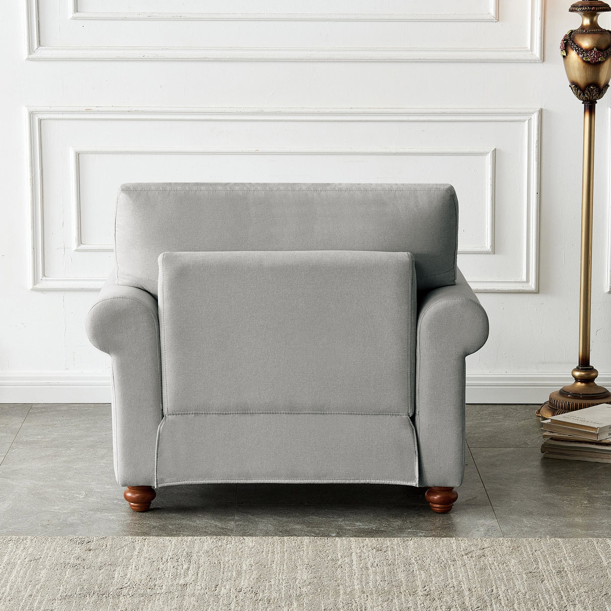 Living Room Single Seat Sofa Chair with Wood Legs in Grey Fabric