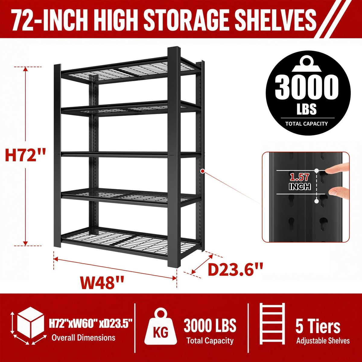72"H 5-Tier Heavy Duty Shelving Rack
