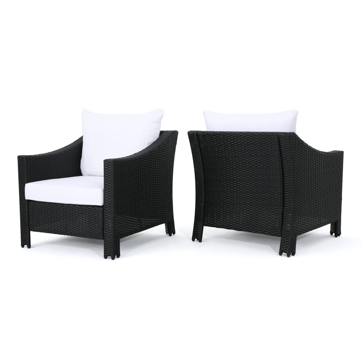 Antibes Wicker Armchair with Water Resistant Cushions Black PE Rattan and Iron 30x33.5x30 Inches