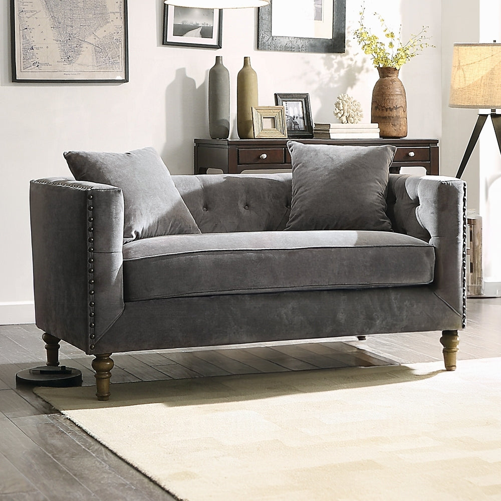 Sidonia-Gray-Velvet-Loveseat-With-2-Pillows-Sofas-&-Sectionals