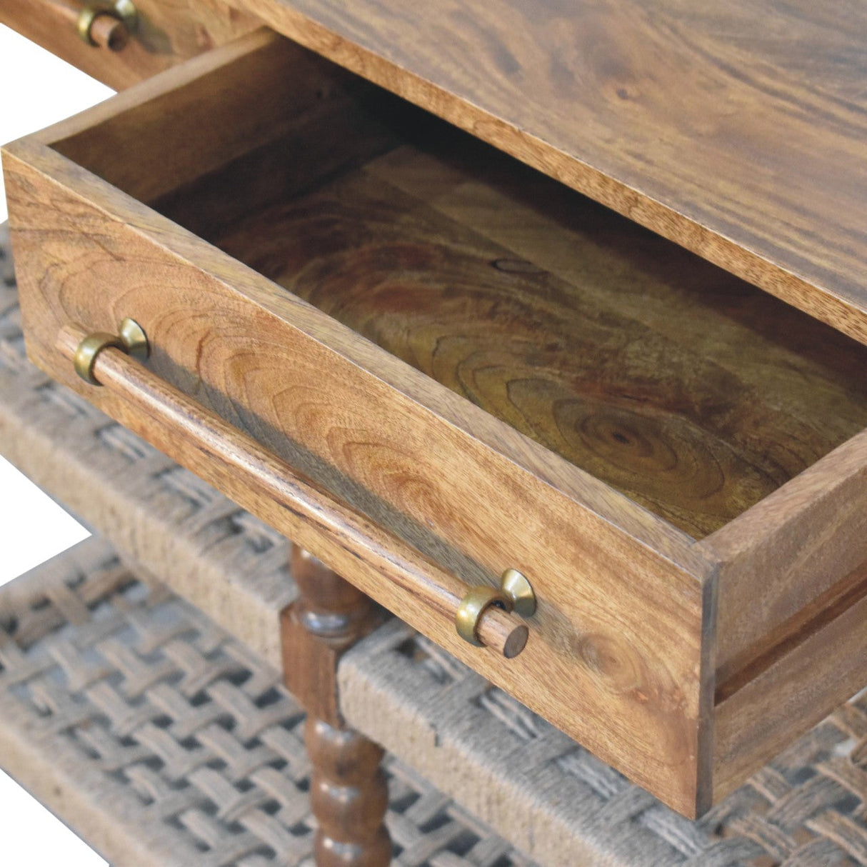 Solid Wood Spindle Woven Console