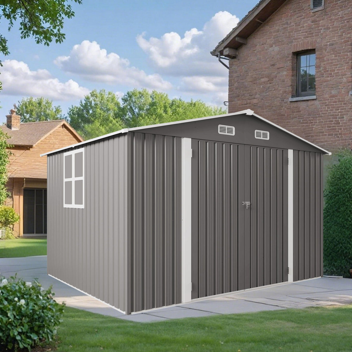 Large Outdoor Storage Shed with Lockable Door and Air Vent - Dark Gray