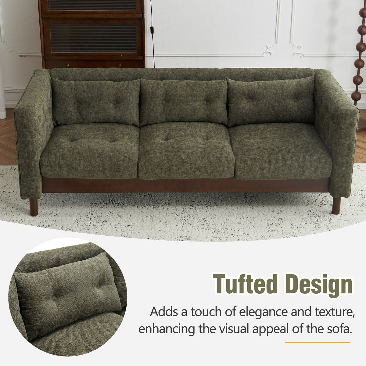 Upholstered Sofa Modern 3 Seater Sofa Couch With Tufted Design For Living Room