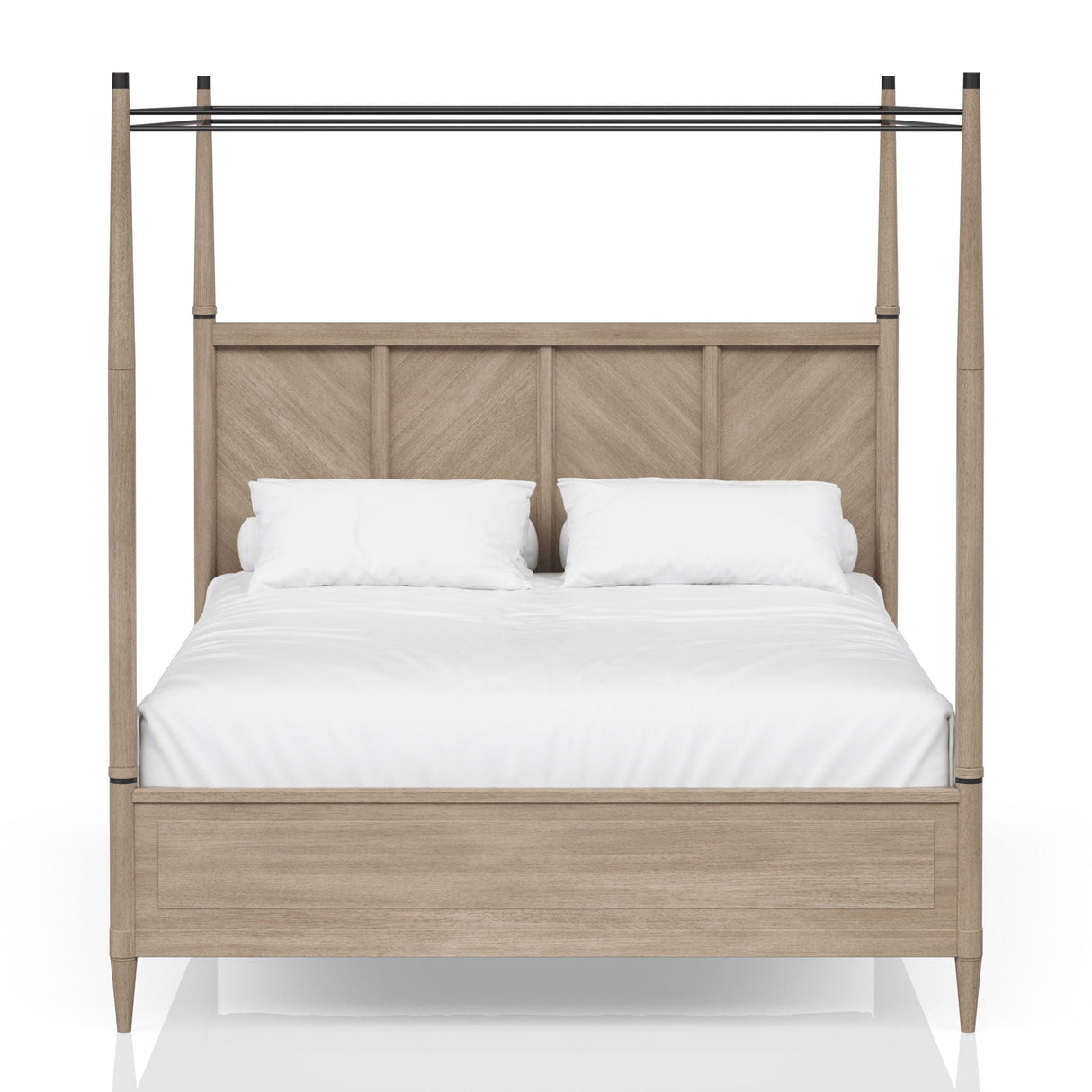 Queen Canopy Bedroom Set With A 2 Drawer Nightstand A Dresser With Poster Mirror And A Door Chest - Sand