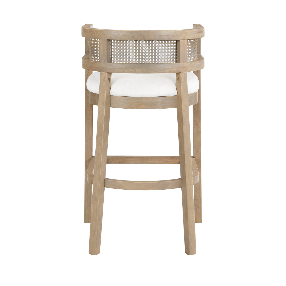 Wood And Rattan Upholstered Arm Bar Stools, Set of 2