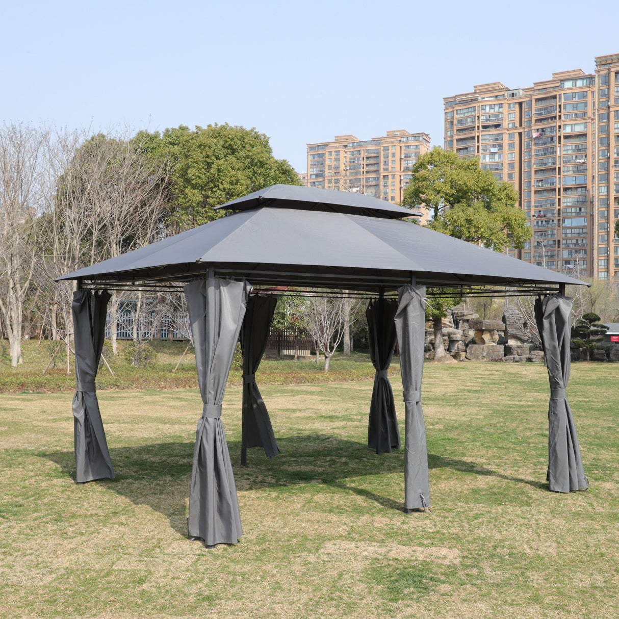 13x10 ft Outdoor Patio Gazebo Canopy Tent with Ventilated Double Roof and Side Wall