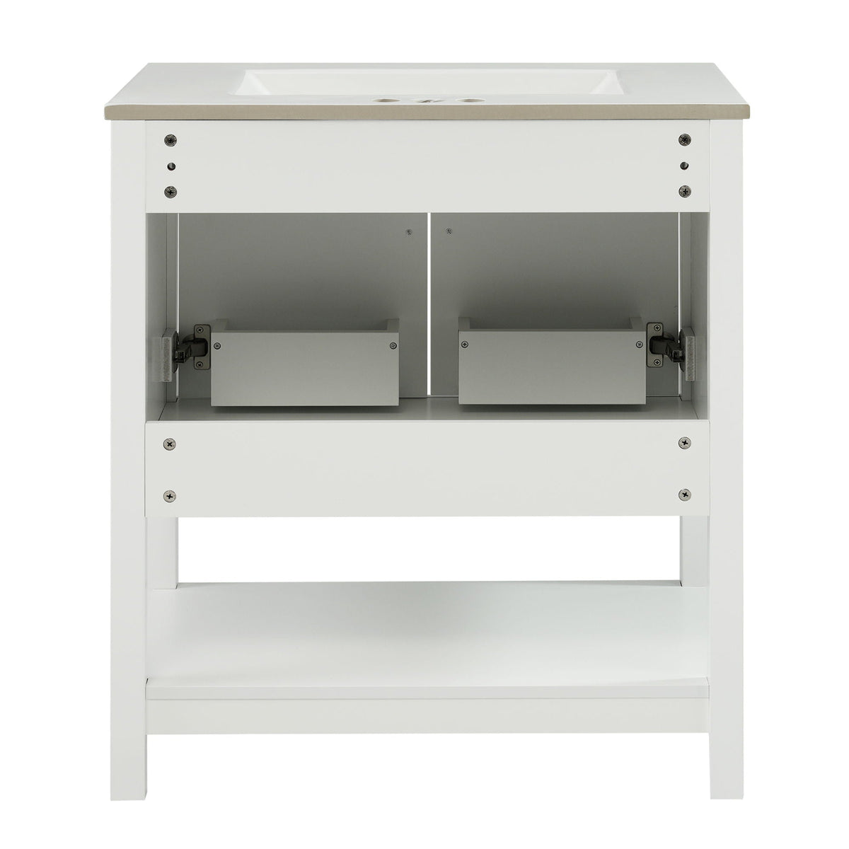 Elegant Bathroom Vanity With Ceramic Sink And Versatile Storage