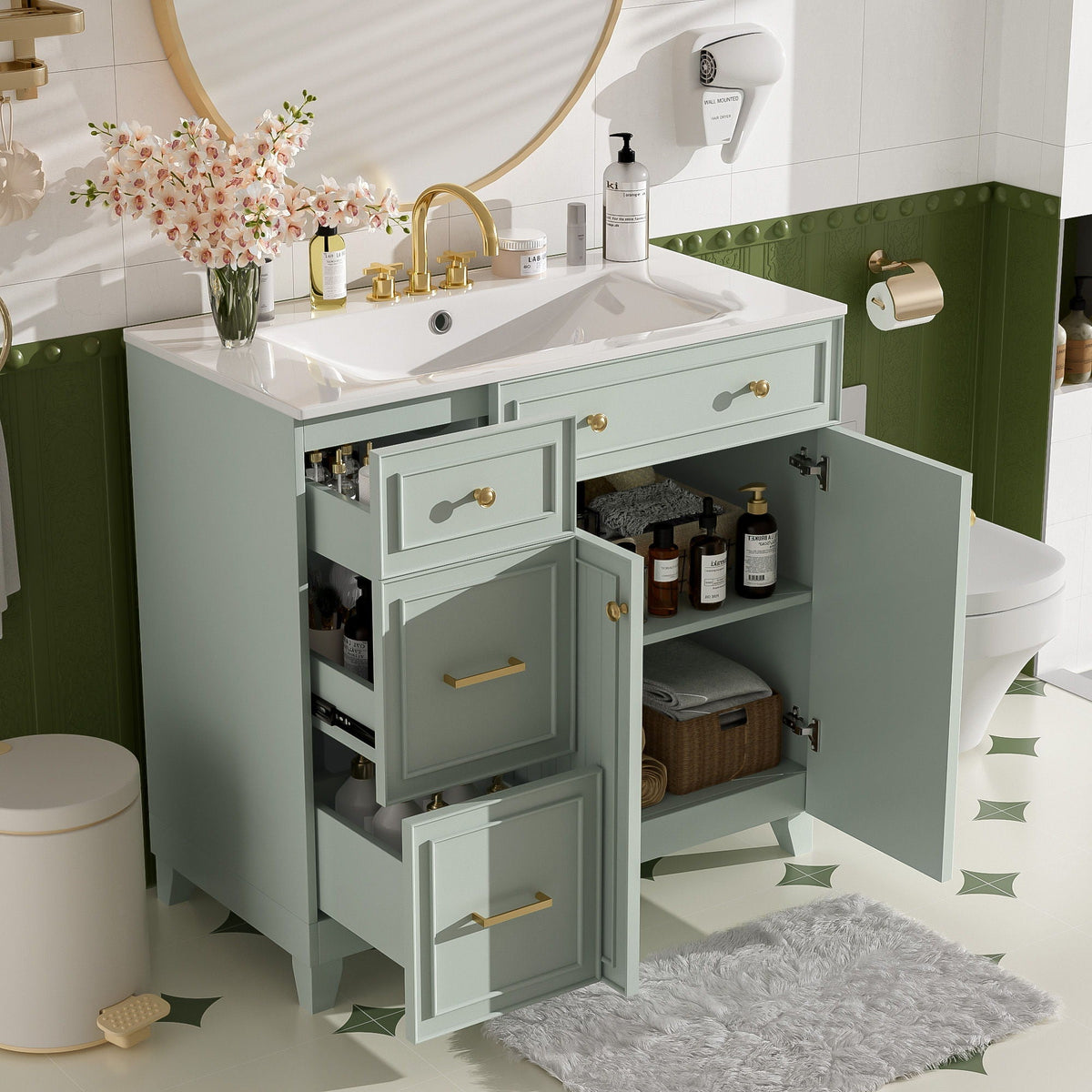 Bathroom Vanity With Sink, Soft Close Doors, Adjustable Shelves